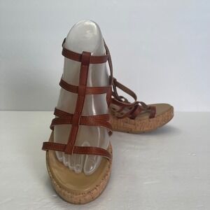 Blowfish Malibu Bahamas Brown Strappy Cork Platform Wedge Sandals Womens 9M